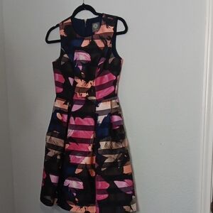 Vince Camuto Black and Pink Patterned Mini Dress
